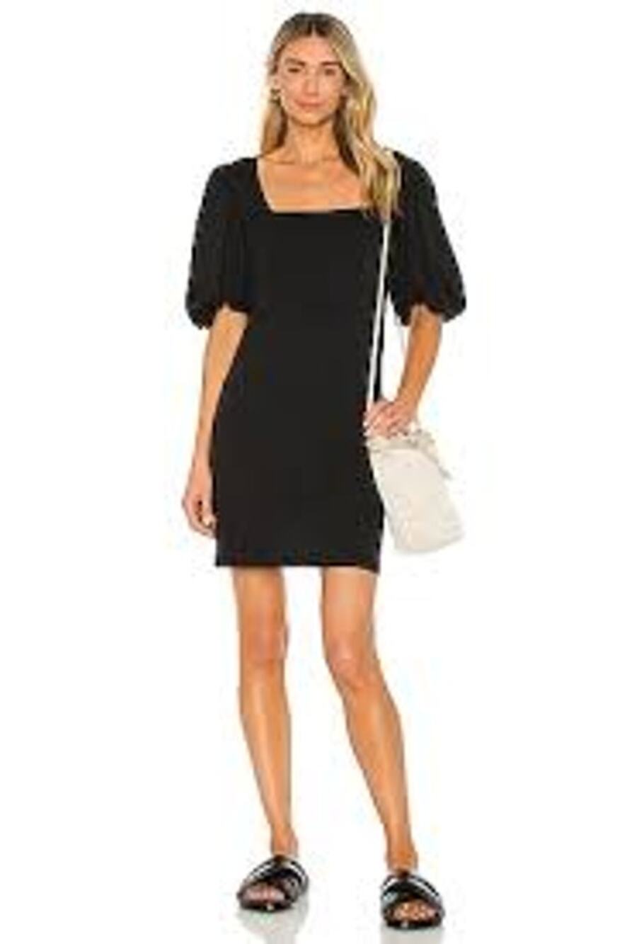 Frame Nina Puff Sleeve Mini Dress Black Square Neck Knit Organic Women XS